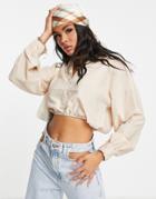 In The Style X Naomi Genes Crop Balloon Sleeve Shirt In Cream-white