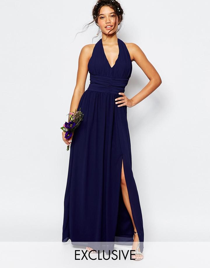 Tfnc Wedding Halter Chiffon Maxi Dress - Navy