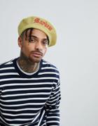 Asos Beret In Lime With Mayhem Embroidery Detail - Green