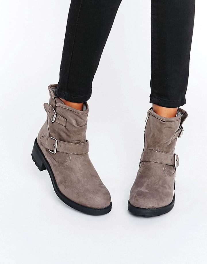 New Look Suedette Biker Boot - Gray