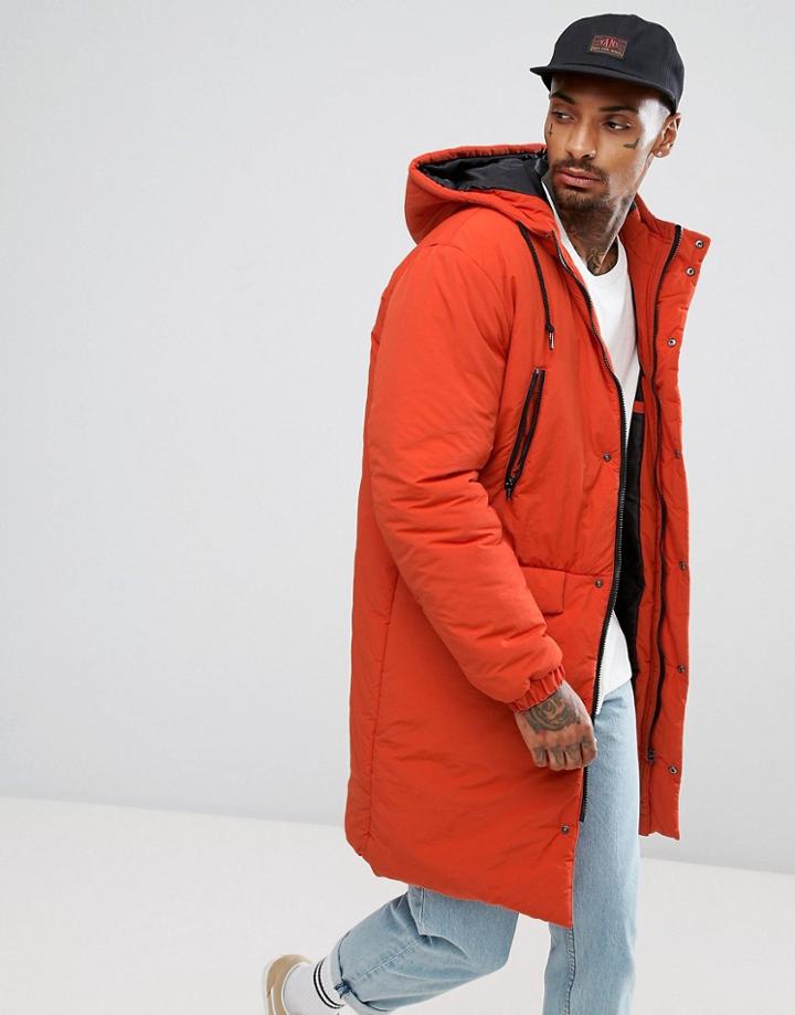 Asos Heavyweight Parka In Rust - Orange