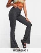 Asos Design Hourglass Jersey 90s V-waist Flare Pants In Glitter Pinstripe-multi