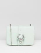 Asos Embellished Encrusted Cross Body Bag With Buckle - Green