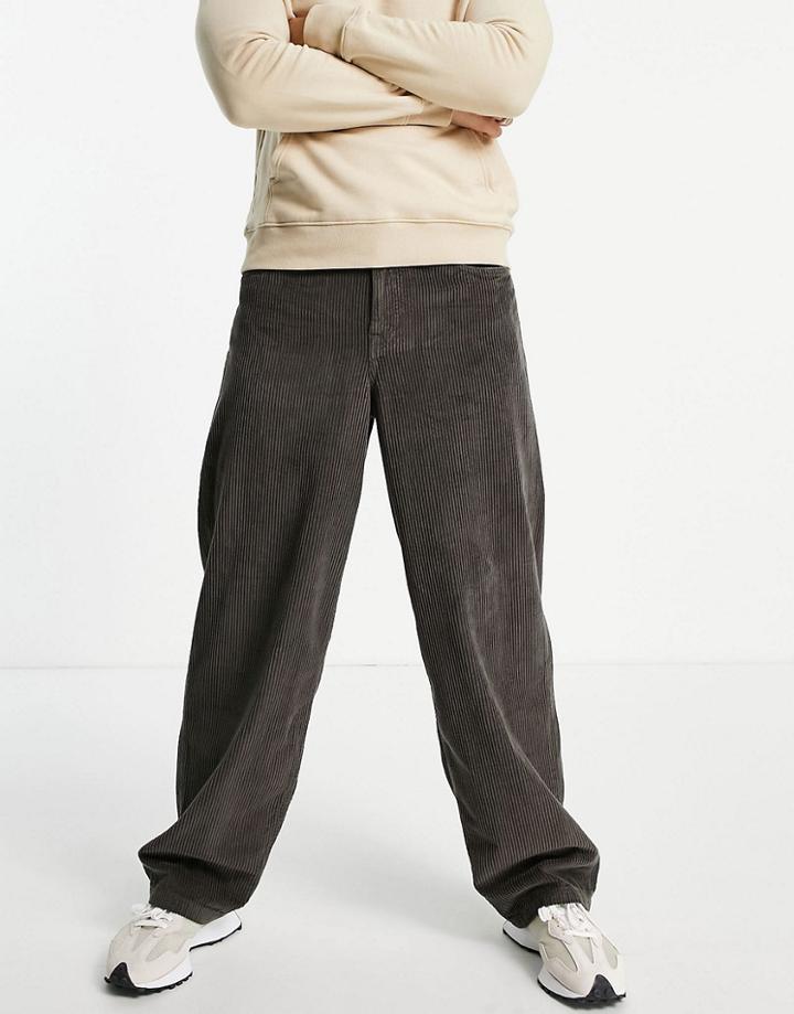 Asos Design Corduroy Loose Jeans In Charcoal-black