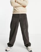 Asos Design Corduroy Loose Jeans In Charcoal-black
