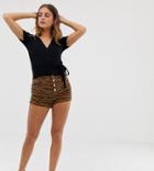 Bershka High Waisted 4 Button Short In Tiger Print