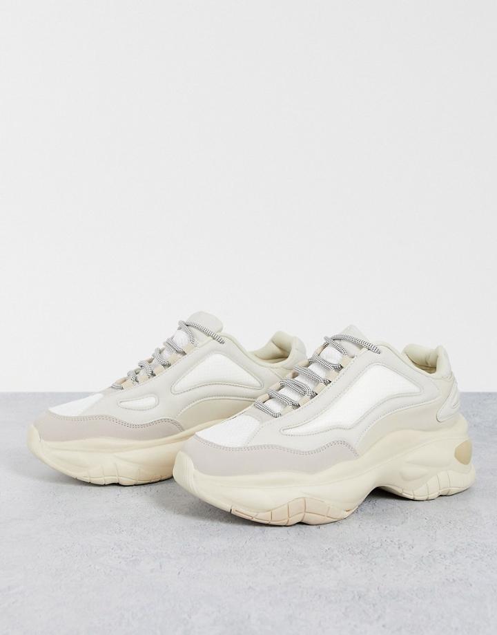 Bershka Chunky Sneakers With Platform Sole In Cream-white