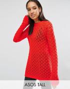 Asos Tall Sweater In Mesh Stitch - Red