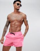 Asos Design Swim Shorts In Hot Pink With Black Drawcord Short Length - Pink