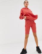Criminal Damage Cargo Legging Shorts In Acid Wash Two-piece - Red