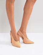 Qupid Slingback Block Heel Shoe - Pink