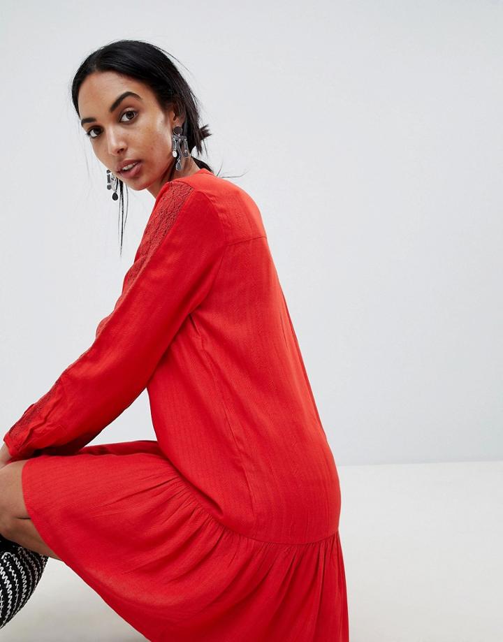 B.young Collarless Shirt Dress - Red