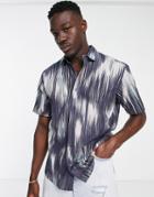 Pull & Bear Blurry Peacock Shirt In Navy And White-blue