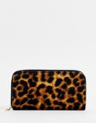 New Look Velvet Large Purse In Leopard Print - Brown