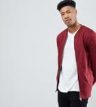 Asos Design Tall Jersey Bomber Jacket In Burgundy - Red