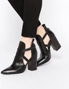 Hudson London Geneve Black Leather Cut Out Heeled Ankle Boots - Black