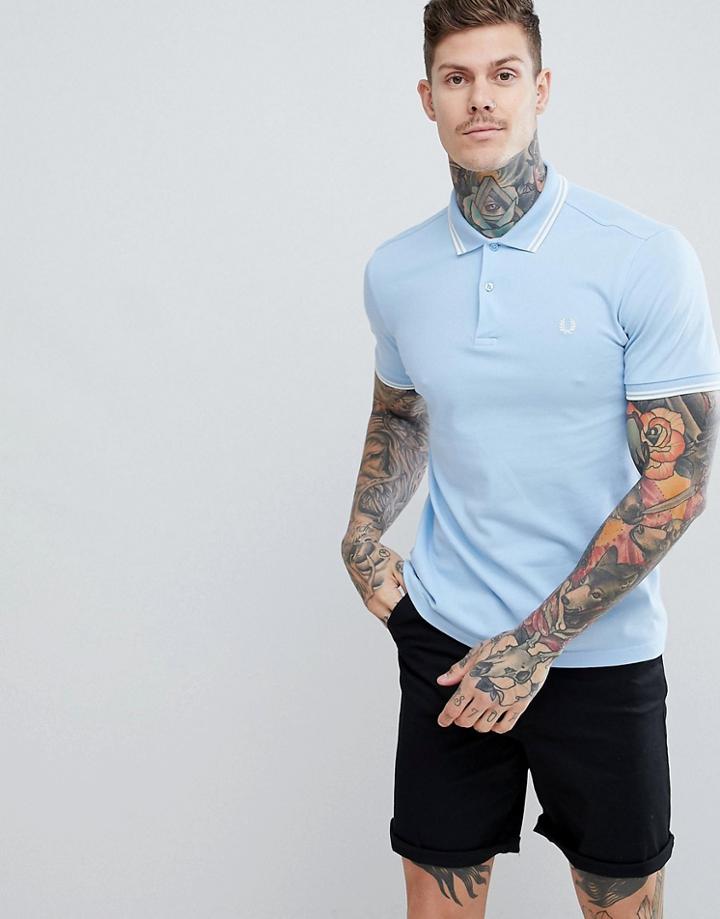 Fred Perry Riviera Twin Tipped Polo Shirt In Light Blue - Blue