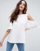 Asos Cotton Swing Top With Cold Shoulder & Ruffle - White
