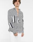Twisted Tailor Super Skinny Fit Shirt In Mix Direction Stripe-white
