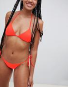 Asos Design Tie Side Bikini Bottom In Neon Orange - Orange