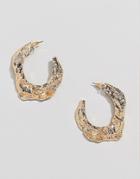 Asos Design Hoop Earrings In Textured Metal In Gold - Gold