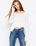 Asos Swing Top In Slouchy Rib With Scoop Neck - White