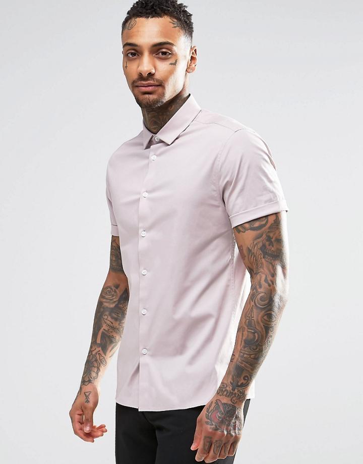 Asos Skinny Shirt In Dusty Pink With Short Sleeves - Dusty Pink
