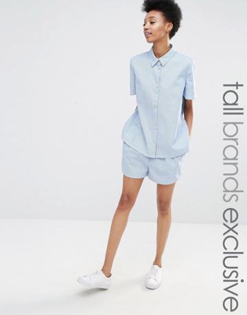 Adpt Tall Pleat Front Chambray Co-ord Shorts - Blue