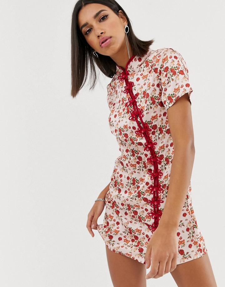 Sacred Hawk Mandarin Mini Dress With Contrast Frogging - Pink