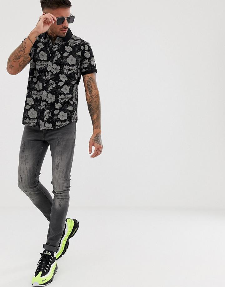 Ringspun Floral Jersey Shirt - Black