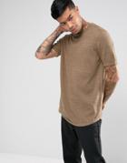 Asos Knitted T-shirt In Tan Twist - Tan