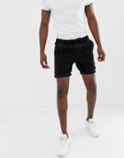 Asos Design Skinny Chino Shorts In Black With Elastic Waist - Black