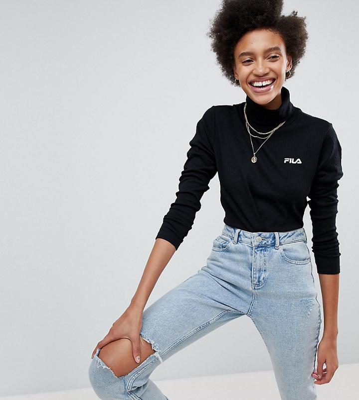 Fila High Neck Top With Small Chest Logo - Black