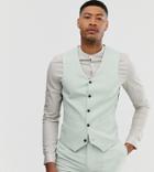 Asos Design Tall Wedding Super Skinny Suit Vest In Green Cross Hatch - Green