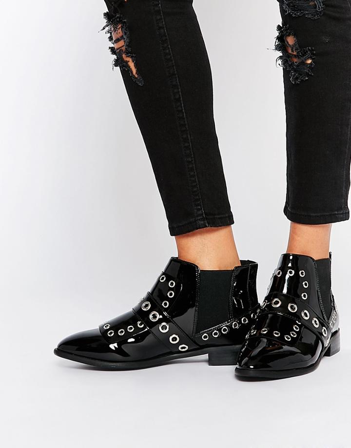 Asos Ancestor Eyelet Ankle Boots - Black Patent