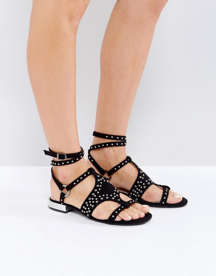 Raid Brinley Stud Gladiator Flat Sandals - Black