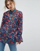 Lost Ink Blouse With Ribbon Ties In Colored Leopard Print - Multi