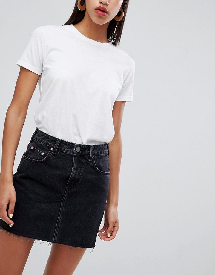 Asos Design Denim Pelmet Skirt In Washed Black