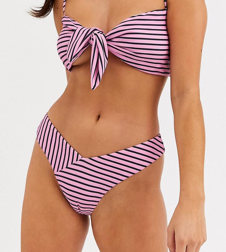 Glamorous Exclusive High Leg Bikini Bottom In Pink Stripe-multi