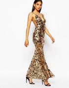 Club L Showstopper Open Back Sequin Maxi Dress With Fishtail