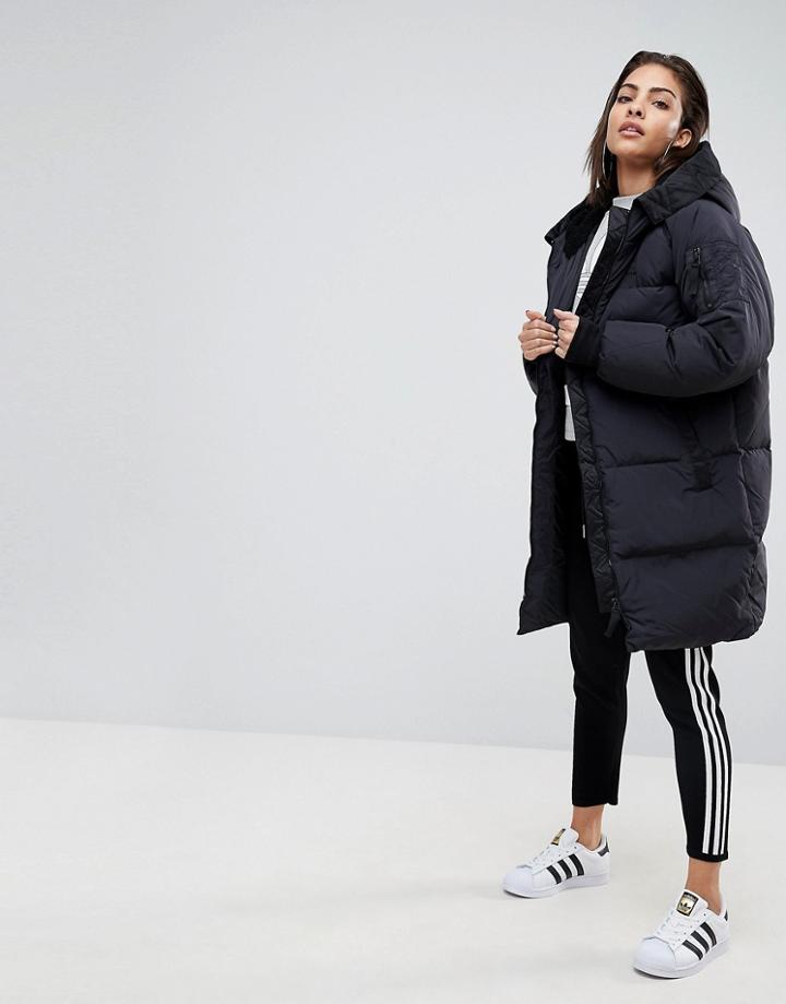 Adidas Originals Long Bomber Jacket In Black - Black