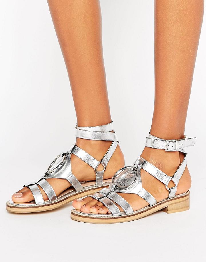 Asos Foremost Leather Flat Sandals - Silver