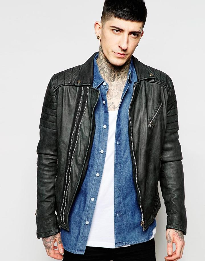 Goosecraft Leather Biker Jacket - Black