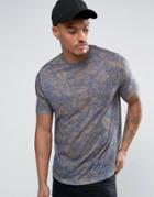Asos Linen Look T-shirt With All Over Paisley Print - Navy
