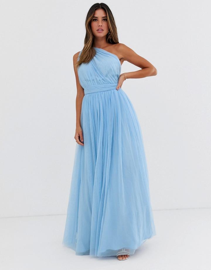 Asos Design Premium Tulle One Shoulder Maxi Dress - Blue