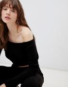 Asos Design Two-piece Crop Sweater In Rib With Off Shoulder Detail - Black