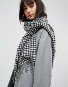 Asos Long Tassel Scarf In Dogstooth Print - Black