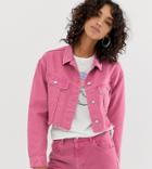 Reclaimed Vintage Inspired Cropped Denim Jacket With Raw Hem In Rose Pink Wash - Pink