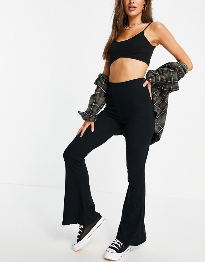 Pull & Bear Stretch Bell Bottom Pants In Black