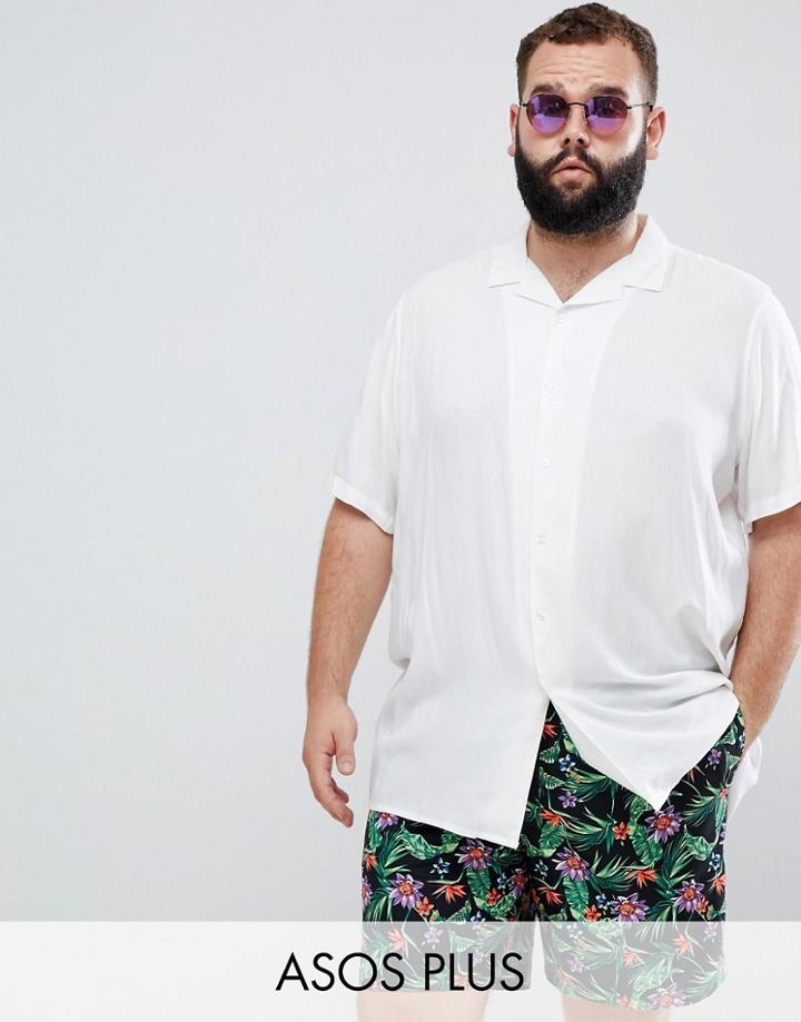 Asos Design Plus Swim Shorts In Floral Print Mid Length-black
